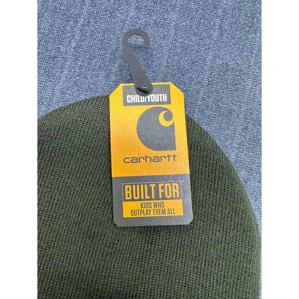 Carhartt Youth Watch Hat Beanie Olive Green Logo Patch AH9010 Ribbed Knit NEW